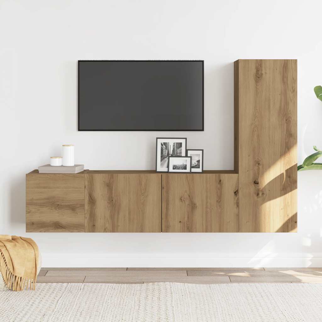 Wall Mounted TV cabinets 3 pcs Artisan Oak Engineered Wood - Bargainia.com - 8721158759566 - 3328958