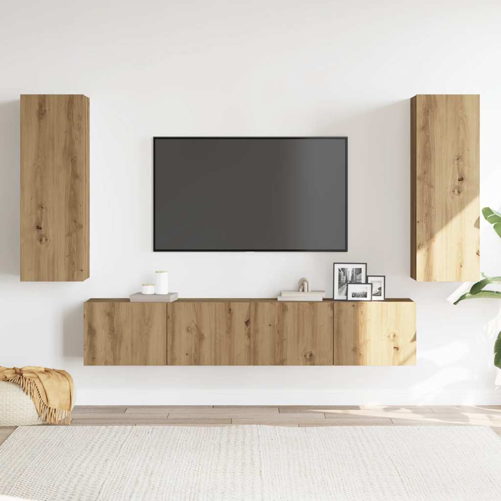 Wall Mounted TV cabinets 4 pcs Artisan Oak Engineered Wood - Bargainia.com - 