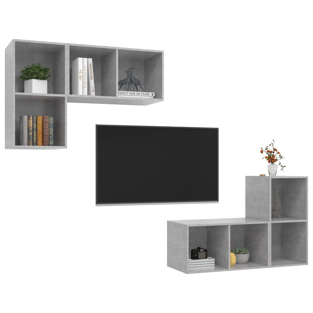 Wall - mounted TV Cabinets 4 pcs Concrete Grey Engineered Wood - Bargainia.com - 
