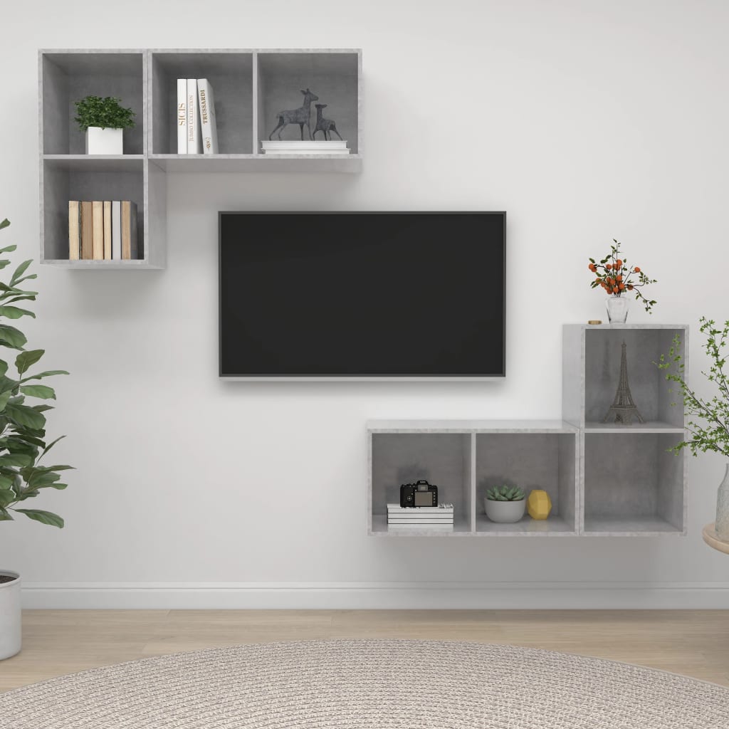 Wall - mounted TV Cabinets 4 pcs Concrete Grey Engineered Wood - Bargainia.com - 