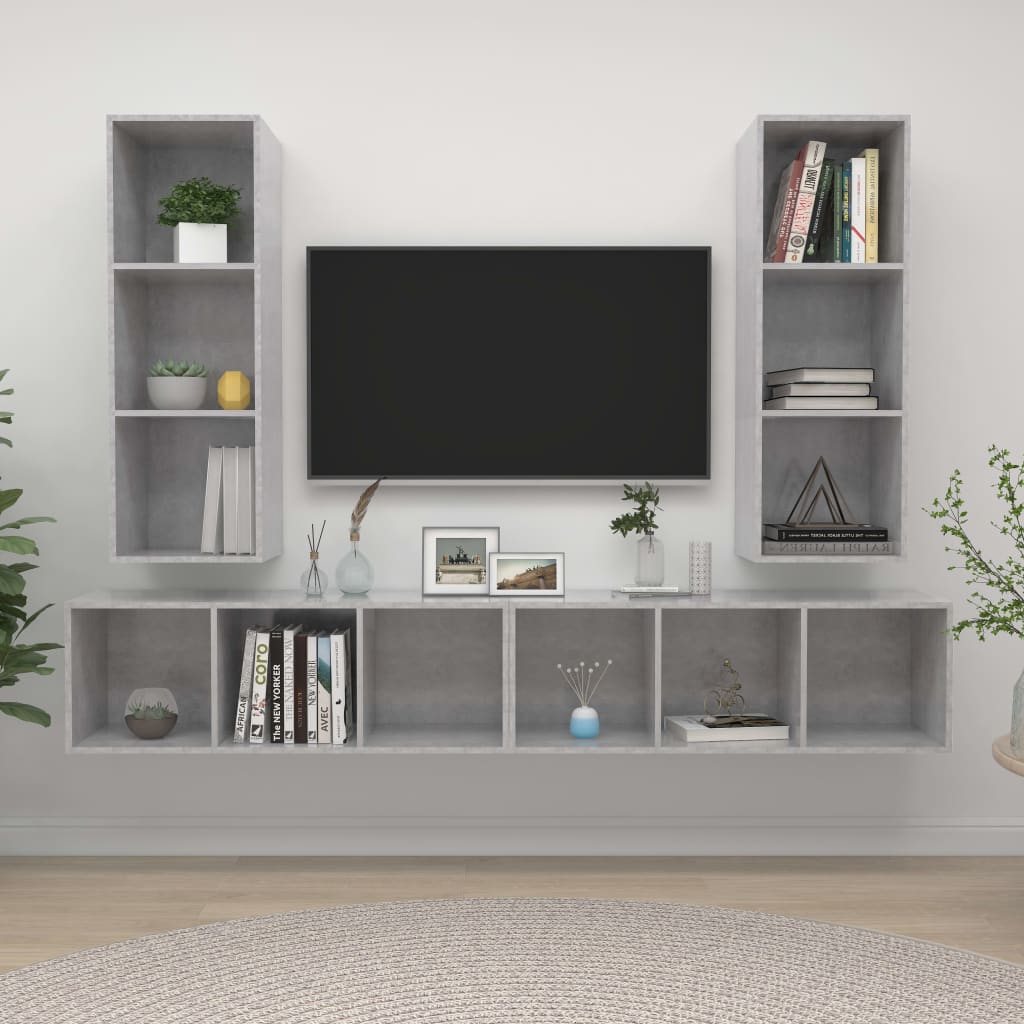 Wall - mounted TV Cabinets 4 pcs Concrete Grey Engineered Wood - Bargainia.com - 8720286591871 - 3079884