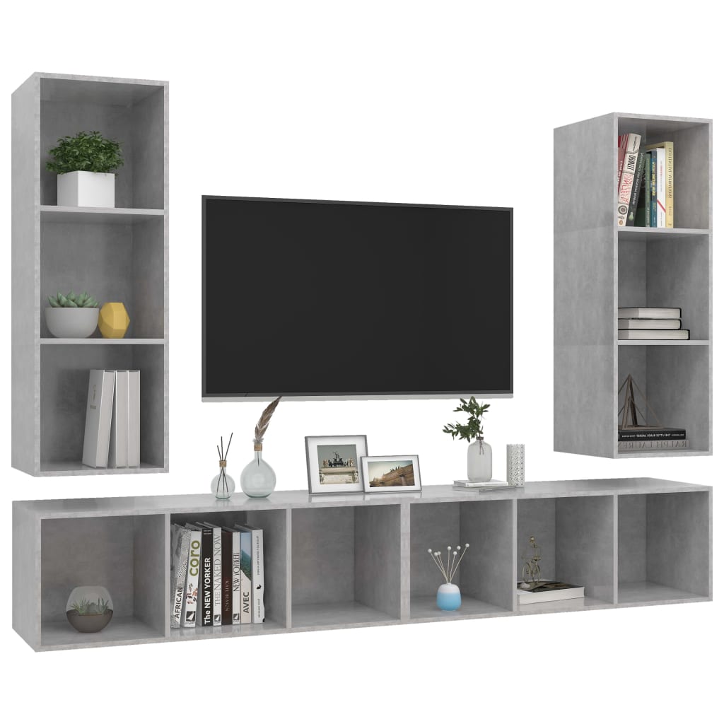 Wall - mounted TV Cabinets 4 pcs Concrete Grey Engineered Wood - Bargainia.com - 