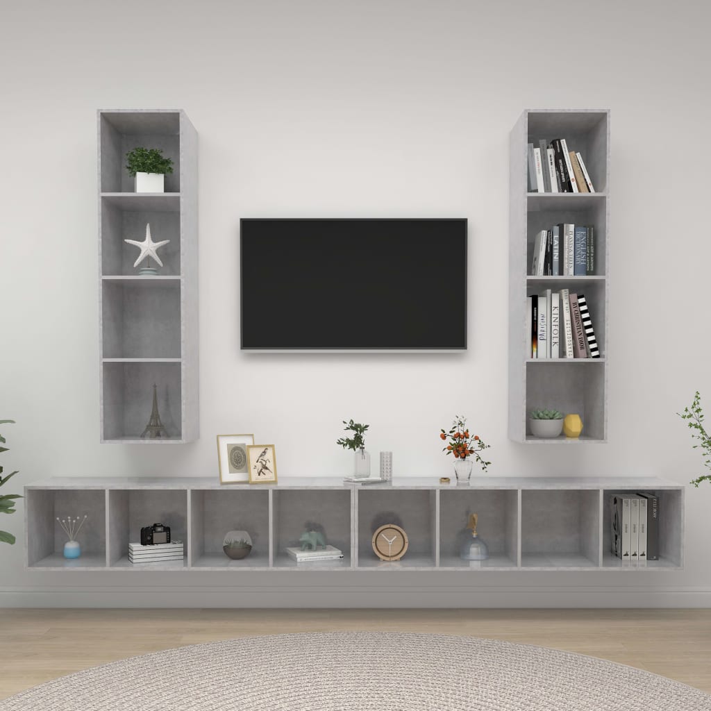 Wall - mounted TV Cabinets 4 pcs Concrete Grey Engineered Wood - Bargainia.com - 8720286591963 - 3079893