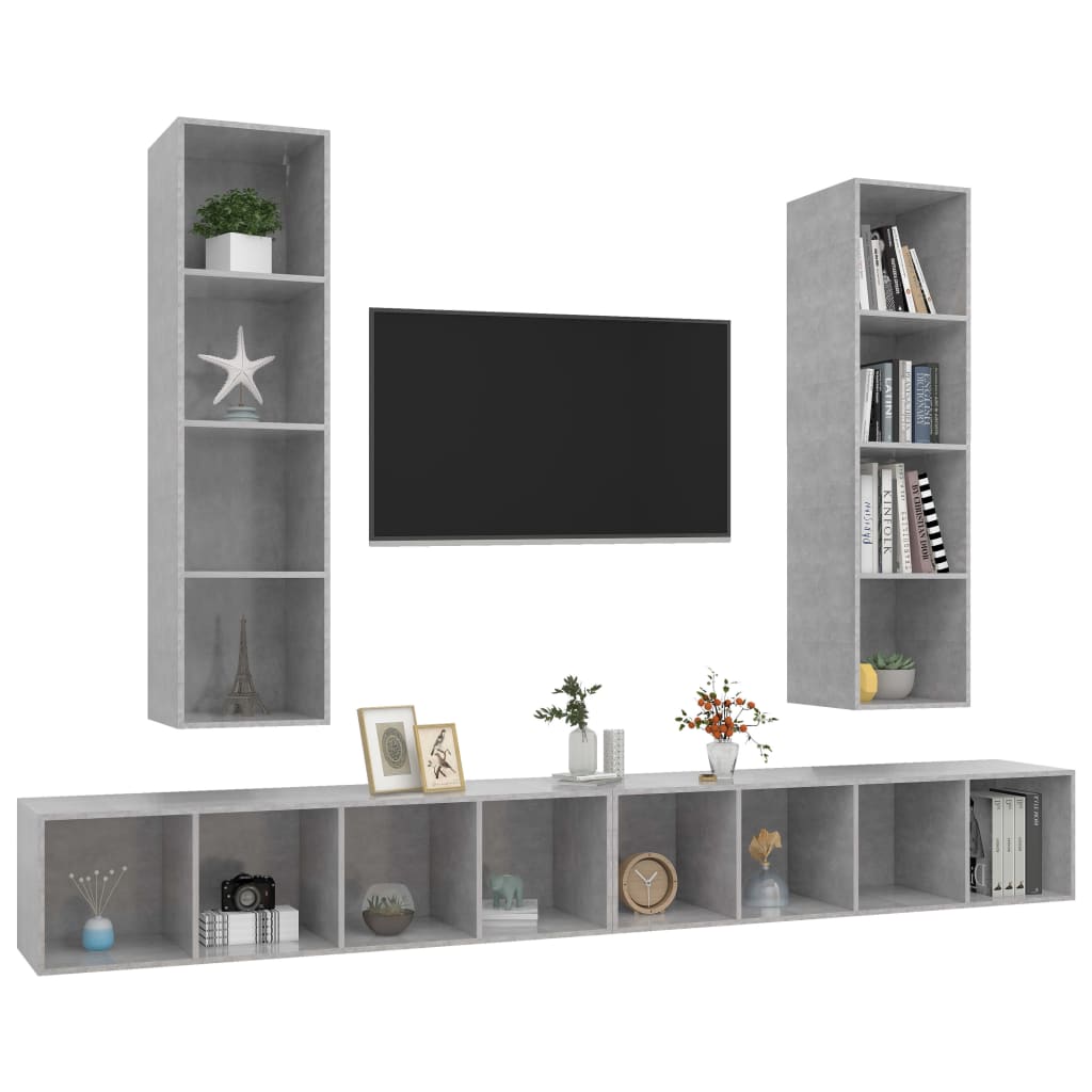 Wall - mounted TV Cabinets 4 pcs Concrete Grey Engineered Wood - Bargainia.com - 