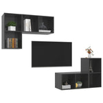 Wall - mounted TV Cabinets 4 pcs High Gloss Grey Engineered Wood - Bargainia.com - 