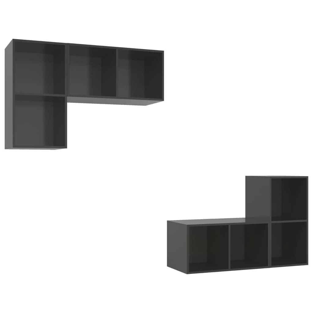Wall - mounted TV Cabinets 4 pcs High Gloss Grey Engineered Wood - Bargainia.com - 