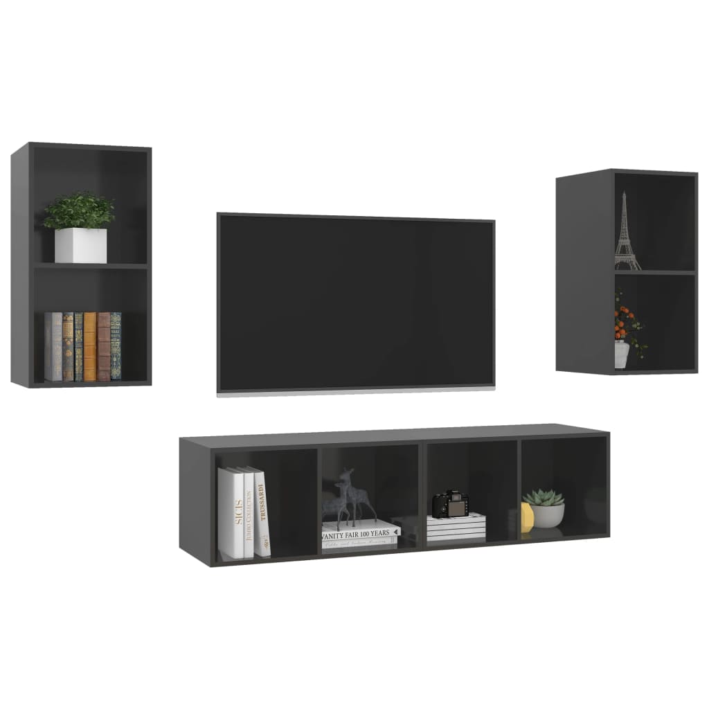 Wall - mounted TV Cabinets 4 pcs High Gloss Grey Engineered Wood - Bargainia.com - 8720286591826 - 3079879