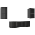 Wall - mounted TV Cabinets 4 pcs High Gloss Grey Engineered Wood - Bargainia.com - 
