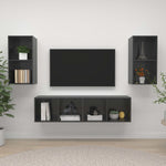 Wall - mounted TV Cabinets 4 pcs High Gloss Grey Engineered Wood - Bargainia.com - 