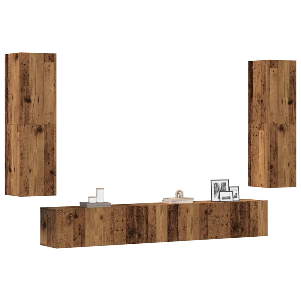Wall Mounted TV cabinets 4 pcs Old Wood Engineered Wood - Bargainia.com - 