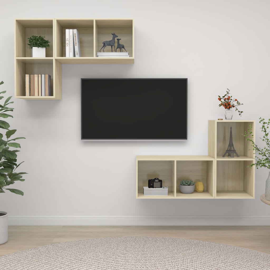 Wall - mounted TV Cabinets 4 pcs Sonoma Oak Engineered Wood - Bargainia.com - 8720286591413 - 3079838