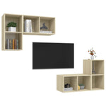 Wall - mounted TV Cabinets 4 pcs Sonoma Oak Engineered Wood - Bargainia.com - 