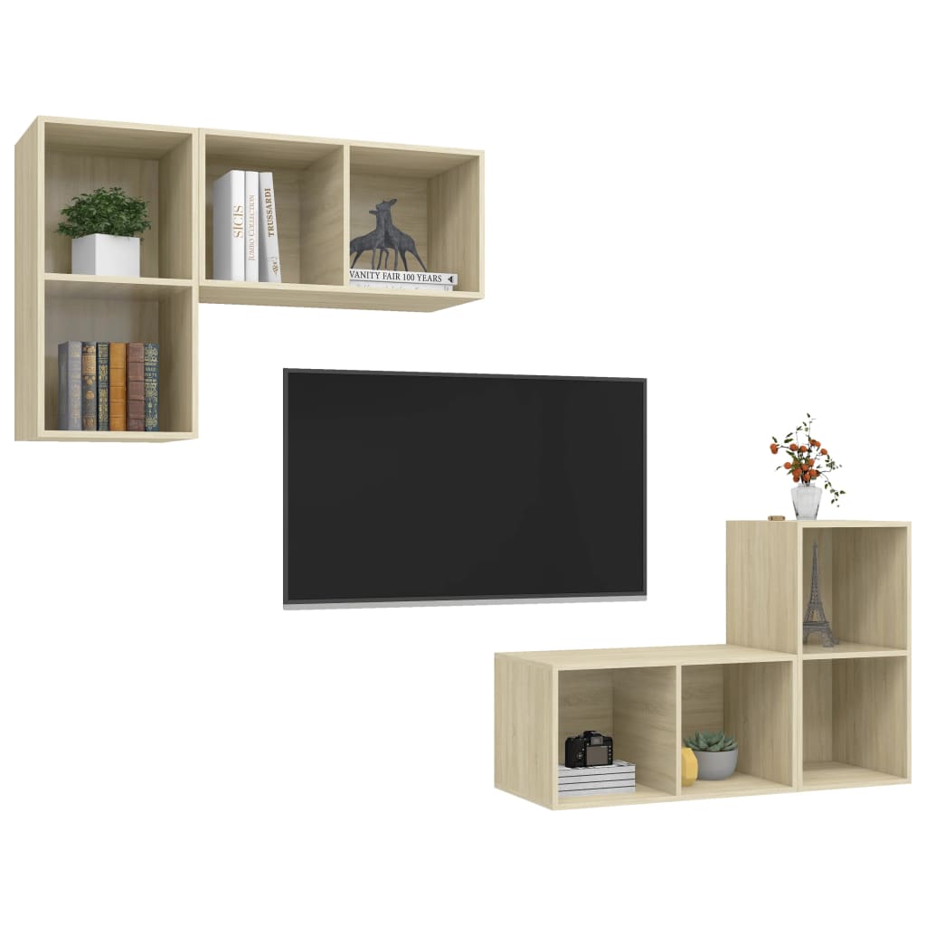 Wall - mounted TV Cabinets 4 pcs Sonoma Oak Engineered Wood - Bargainia.com - 
