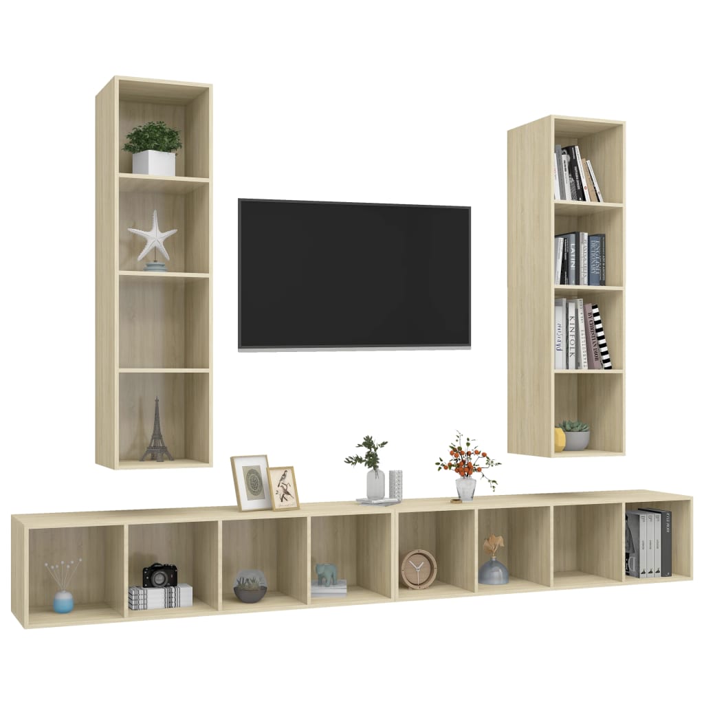 Wall - mounted TV Cabinets 4 pcs Sonoma Oak Engineered Wood - Bargainia.com - 8720286591956 - 3079892