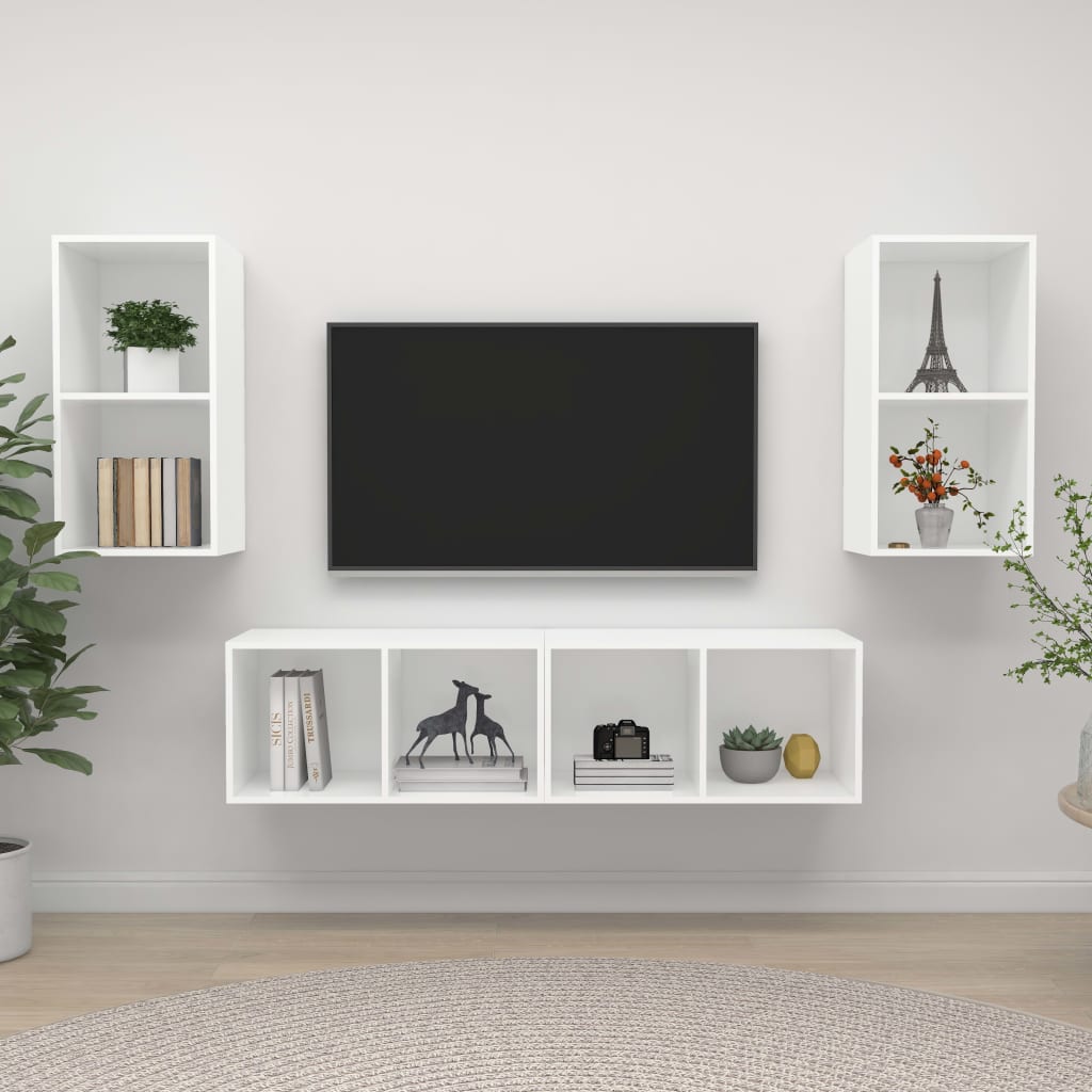 Wall - mounted TV Cabinets 4 pcs White Engineered Wood - Bargainia.com - 