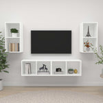 Wall - mounted TV Cabinets 4 pcs White Engineered Wood - Bargainia.com - 