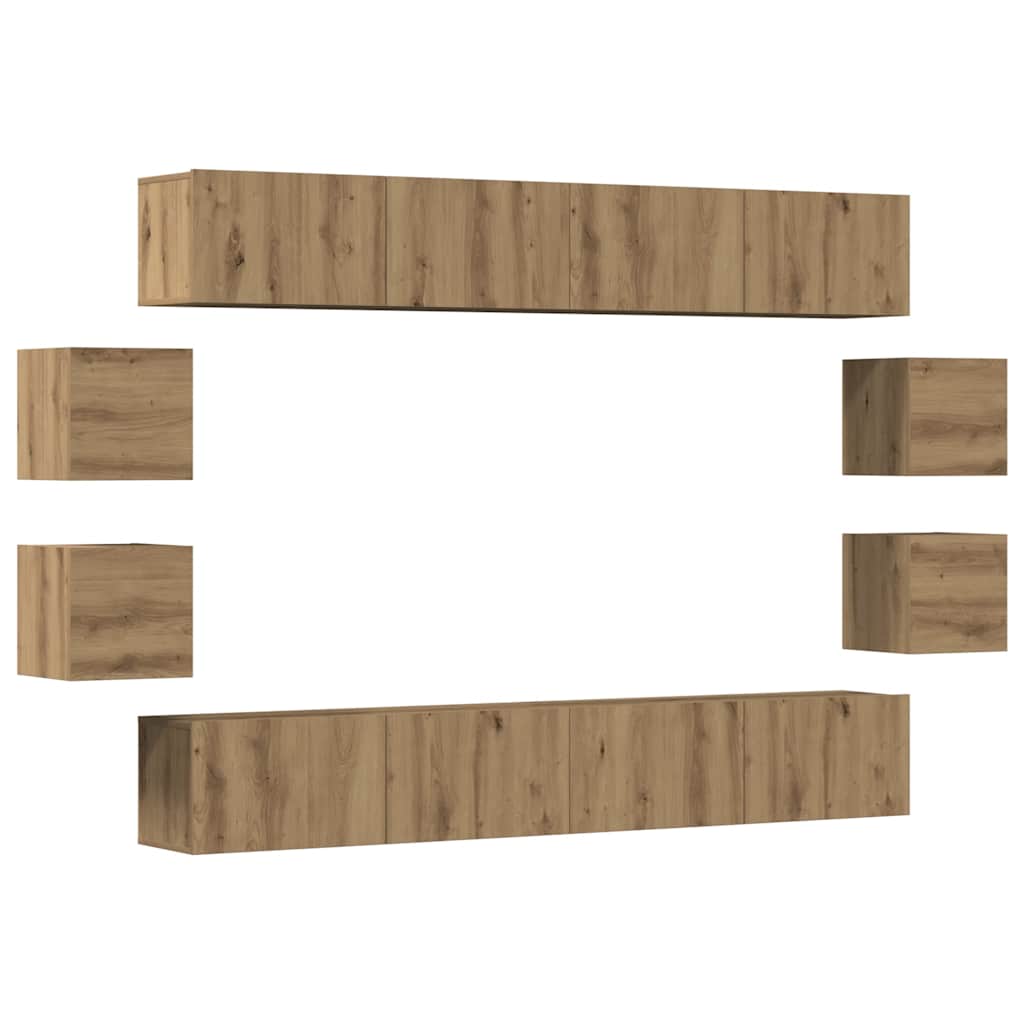 Wall Mounted TV cabinets 8 pcs Artisan Oak Engineered Wood - Bargainia.com - 