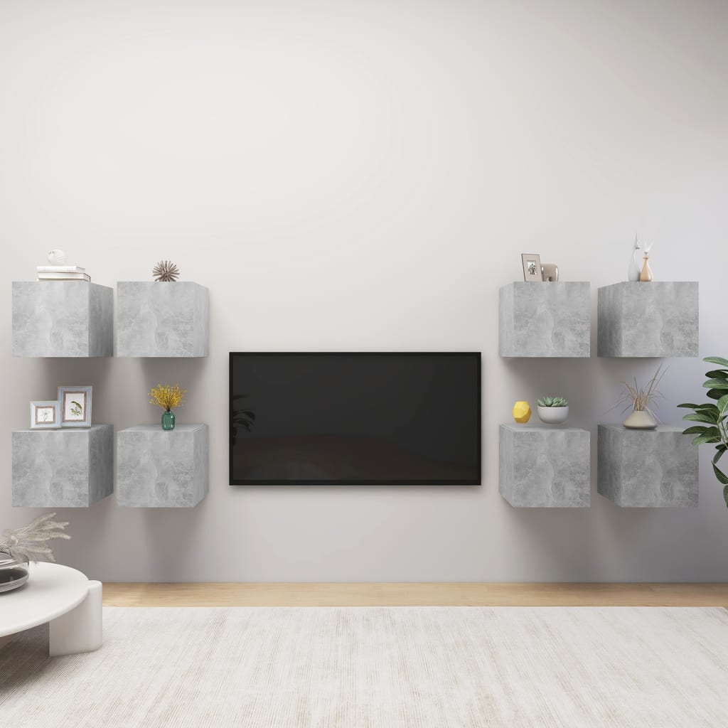 Wall Mounted TV Cabinets 8 pcs Concrete Grey 30.5x30x30 cm - Bargainia.com - 