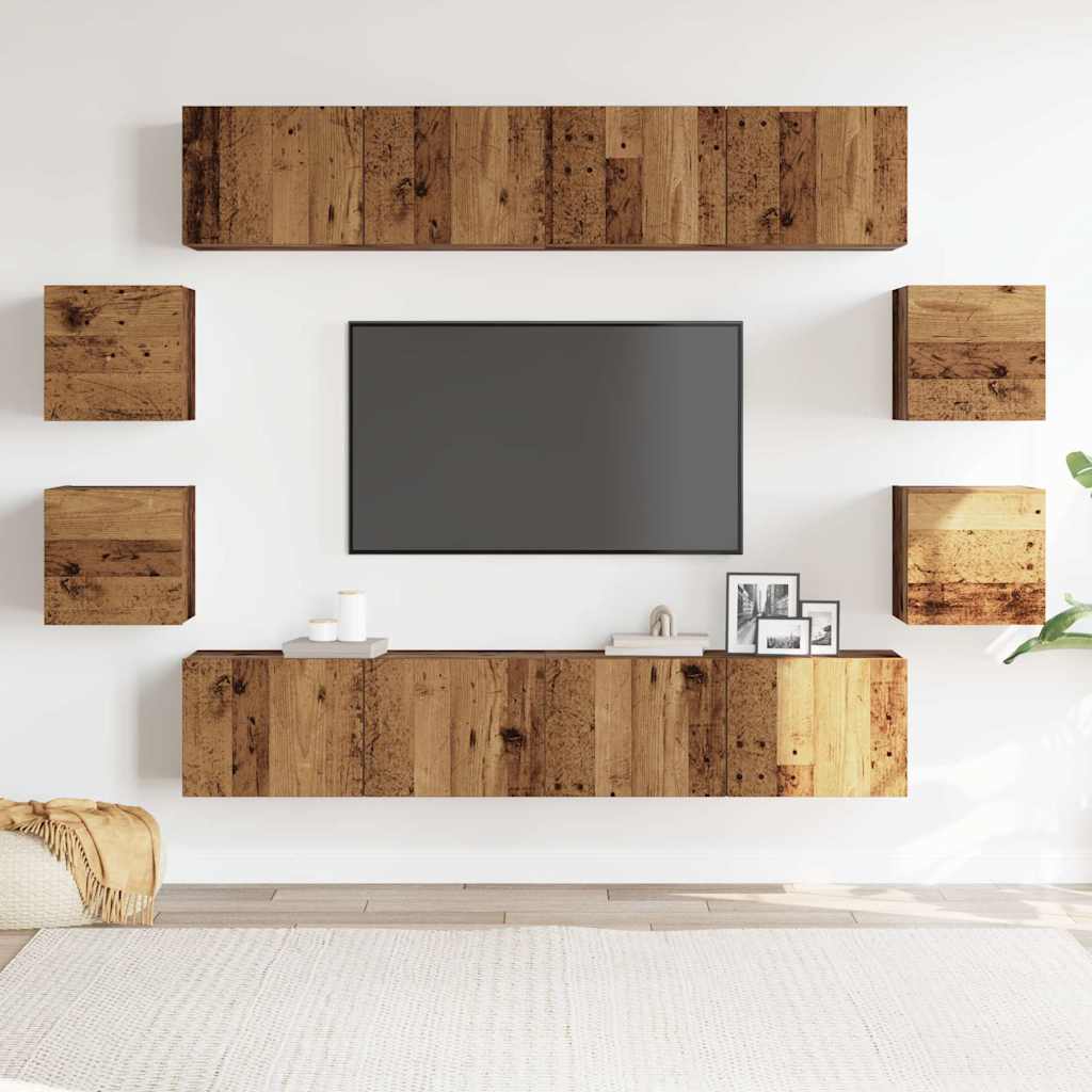 Wall Mounted TV cabinets 8 pcs Old Wood Engineered Wood - Bargainia.com - 