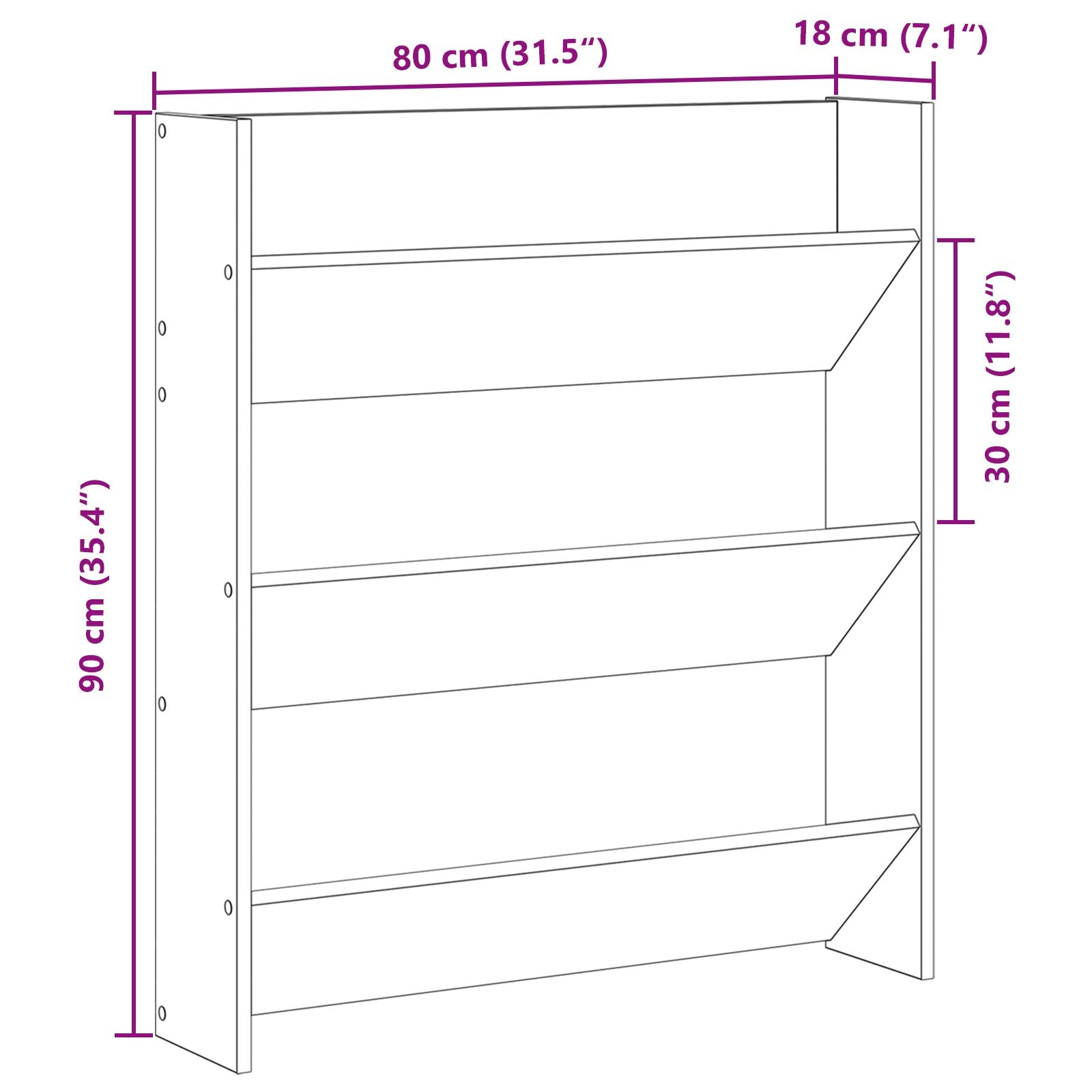 Wall Shoe Cabinet - Black Oak, 80x18x90 cm, Made from Engineered Wood - Bargainia.com - 8721158770226 - 862623