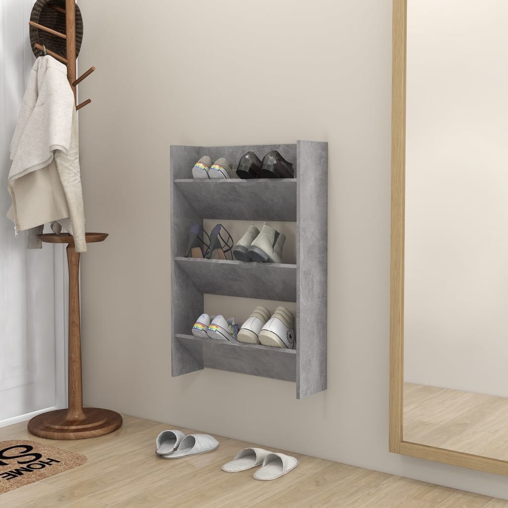 Wall Shoe Cabinet Concrete Grey 60x18x90 cm Engineered Wood - Bargainia.com - 