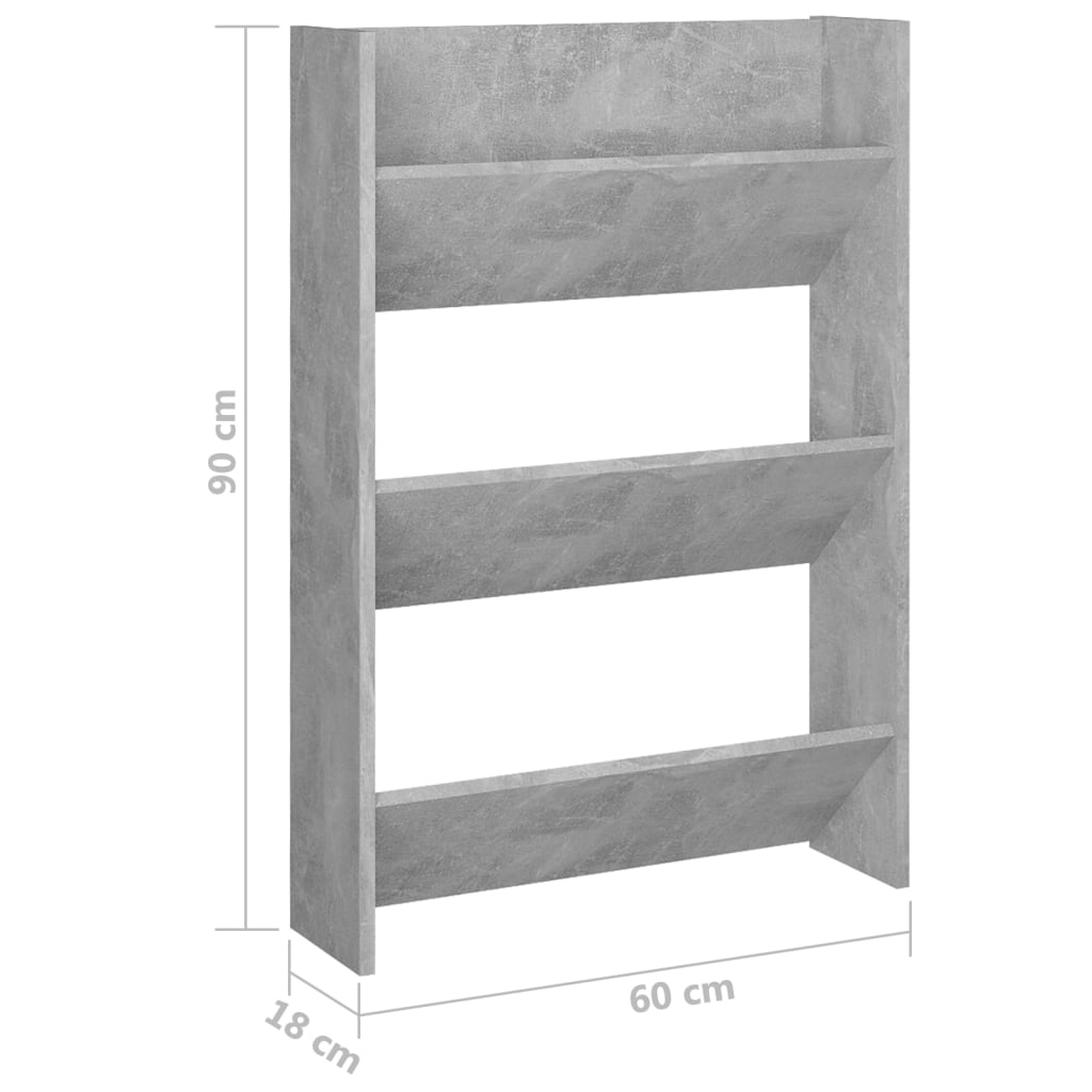 Wall Shoe Cabinet Concrete Grey 60x18x90 cm Engineered Wood - Bargainia.com - 