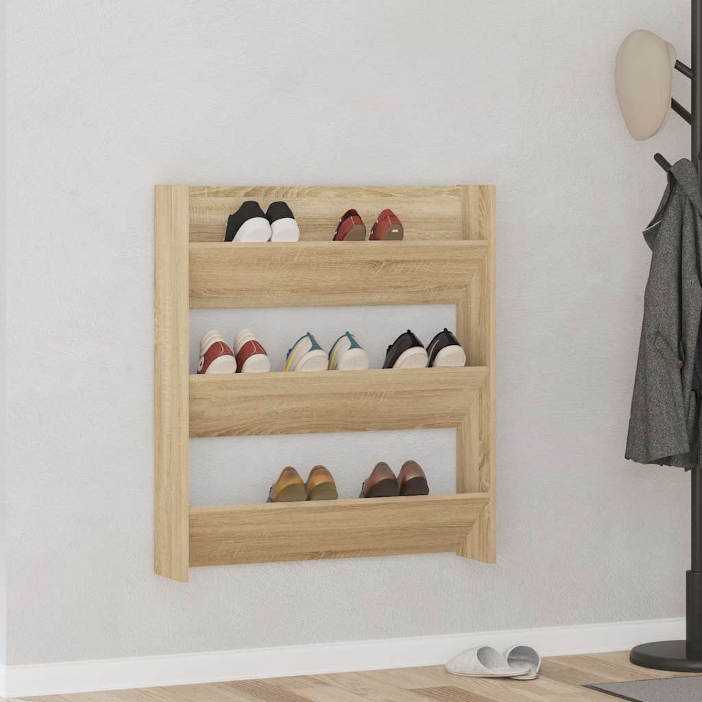 Wall Shoe Cabinet Sonoma Oak 80x18x90 cm Engineered Wood - Bargainia.com - 