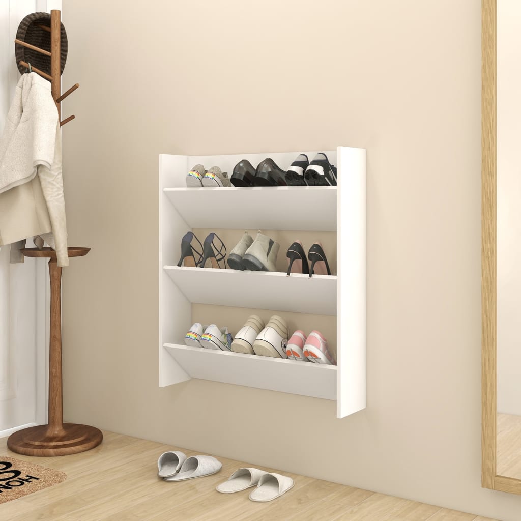 Wall Shoe Cabinet White 80x18x90 cm Engineered Wood - Bargainia.com - 