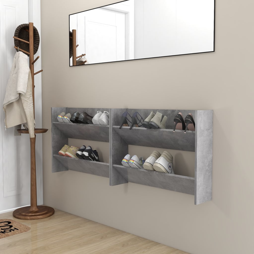 Wall Shoe Cabinets 2 pcs Concrete Grey 80x18x60 cm Engineered Wood - Bargainia.com - 