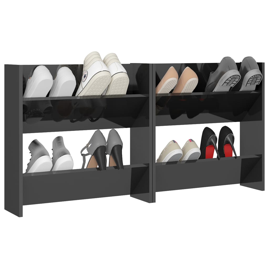 Wall Shoe Cabinets 2 pcs High Gloss Grey 60x18x60 cm Engineered Wood - Bargainia.com - 