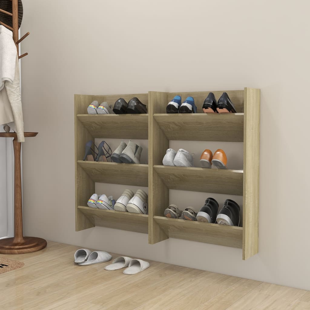 Wall Shoe Cabinets 2 pcs Sonoma Oak 60x18x90 cm Engineered Wood - Bargainia.com - 
