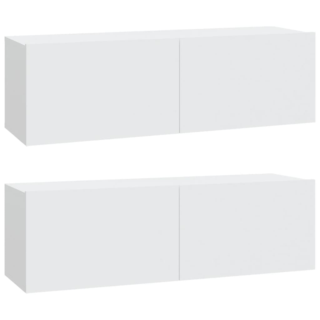 Wall TV Cabinets 2 pcs White 100x30x30 cm Engineered Wood - Bargainia.com - 