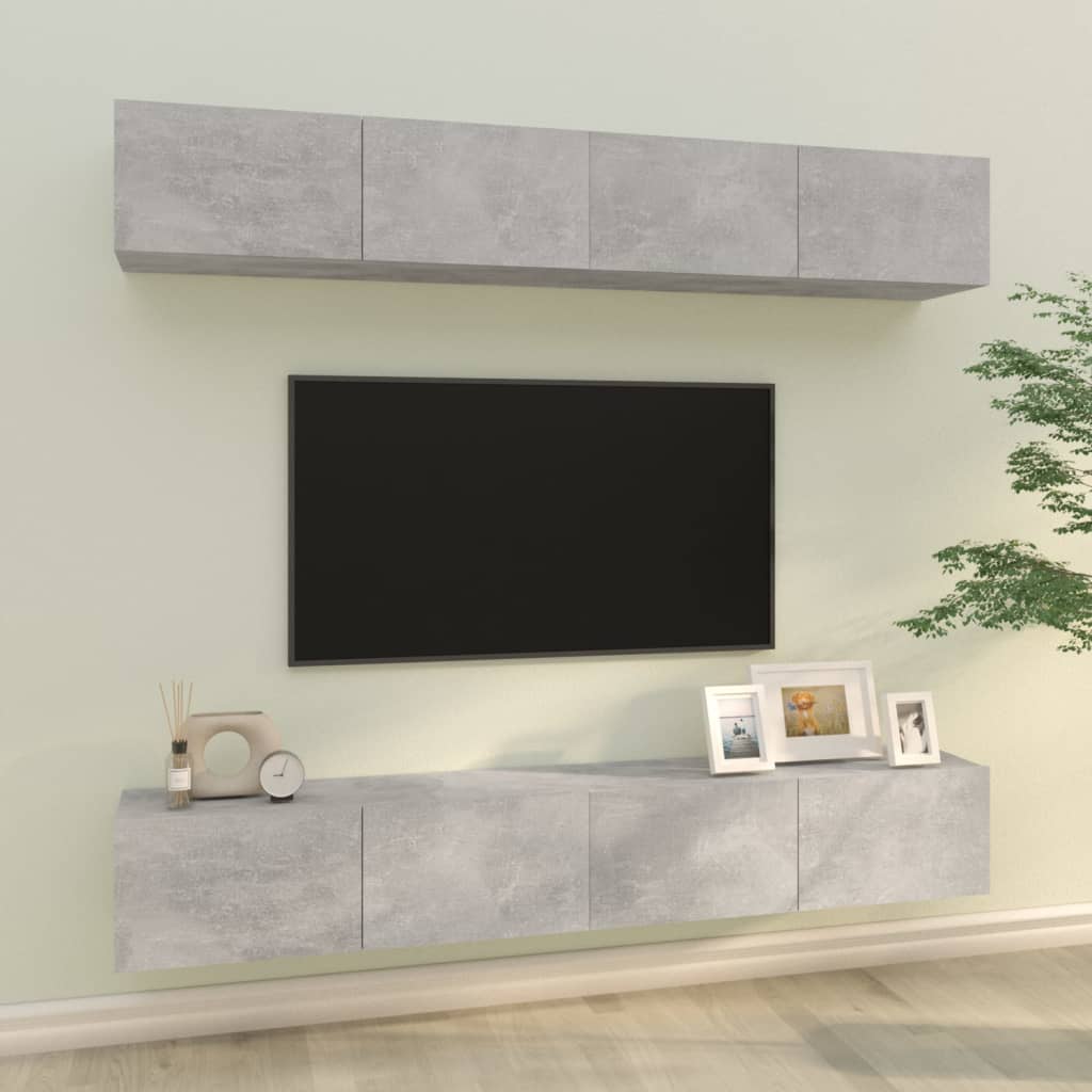 Wall TV Cabinets 4 pcs Concrete Grey 100x30x30 cm - Bargainia.com - 8720287103394 - 3114193
