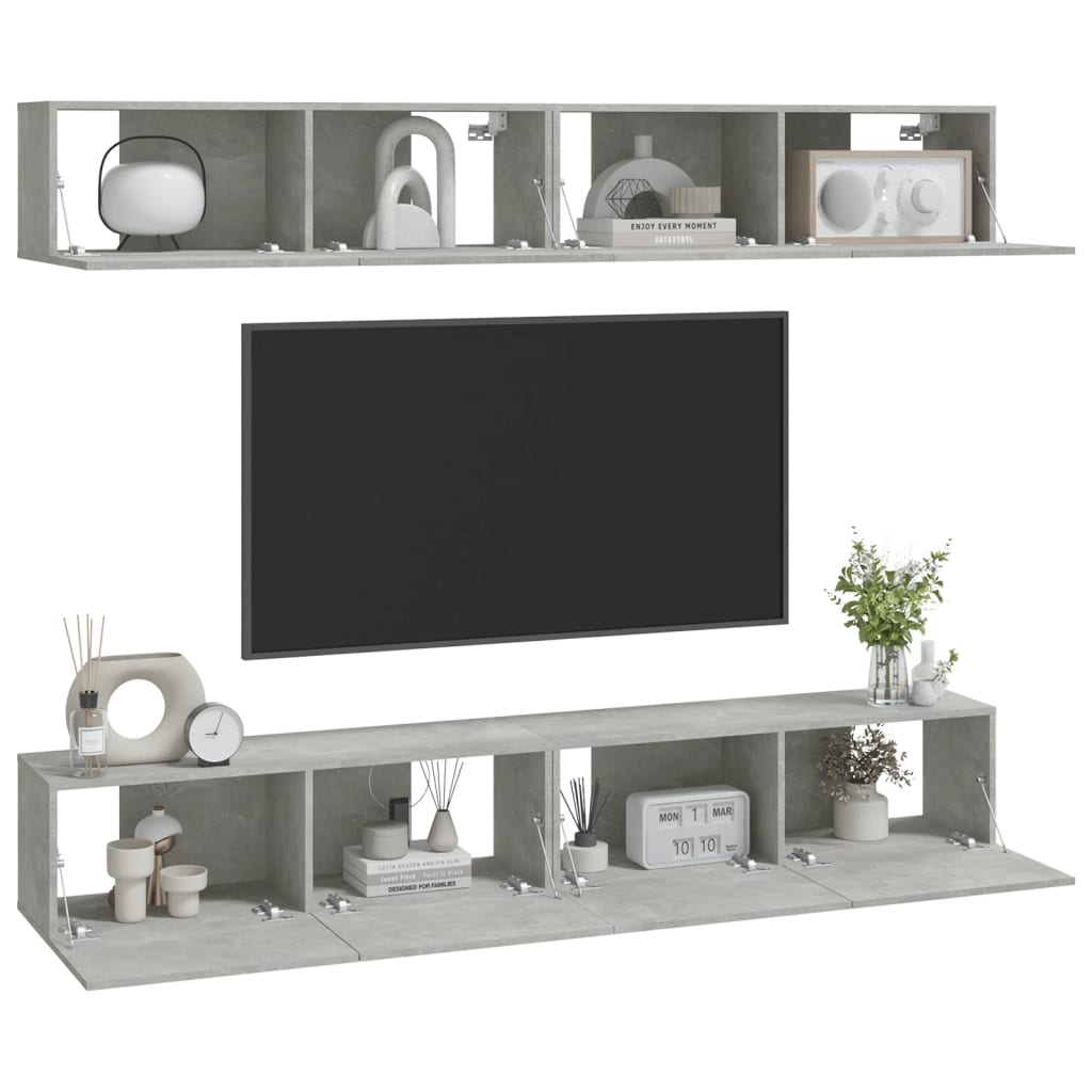 Wall TV Cabinets 4 pcs Concrete Grey 100x30x30 cm - Bargainia.com - 