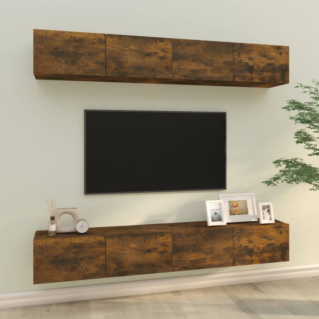 Wall TV Cabinets 4 pcs Smoked Oak 100x30x30 cm - Bargainia.com - 