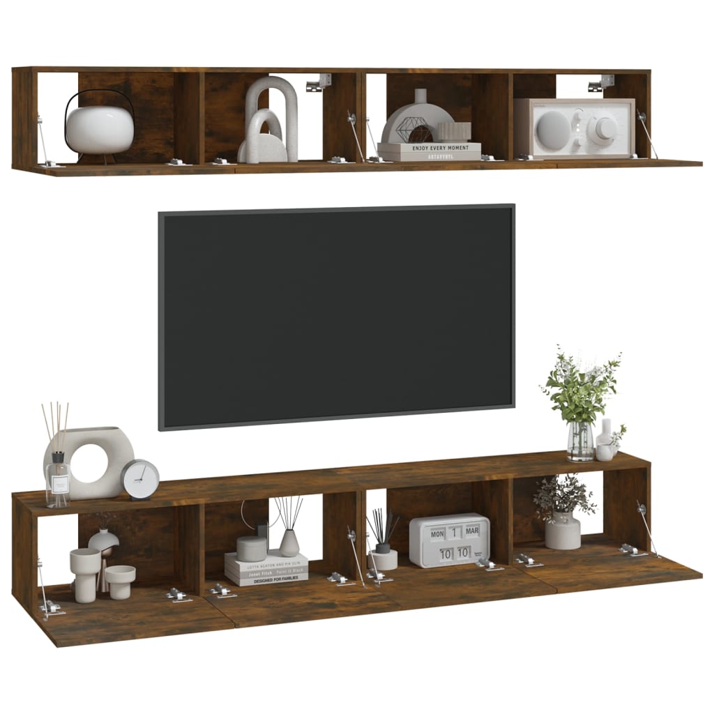 Wall TV Cabinets 4 pcs Smoked Oak 100x30x30 cm - Bargainia.com - 