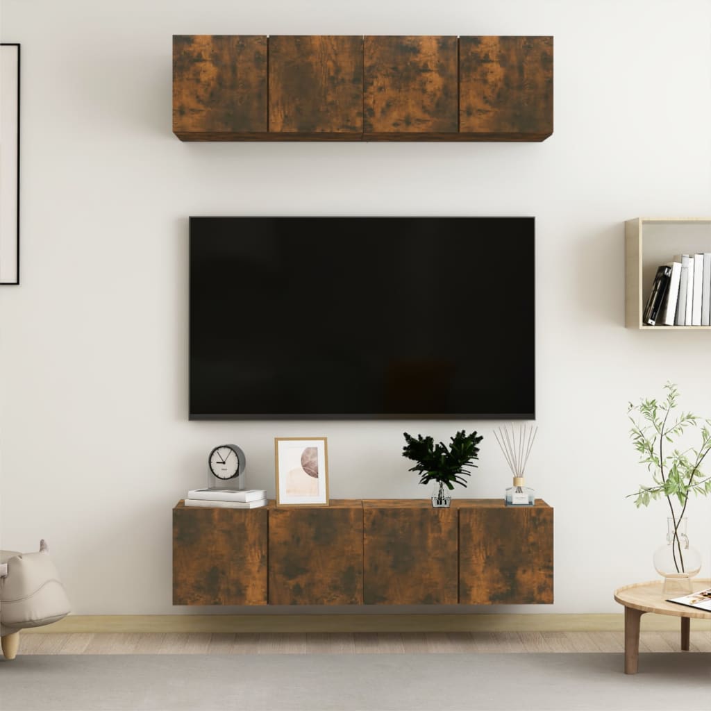 Wall TV Cabinets 4 pcs Smoked Oak 60x30x30 cm Engineered Wood - Bargainia.com - 8720287157298 - 3120203