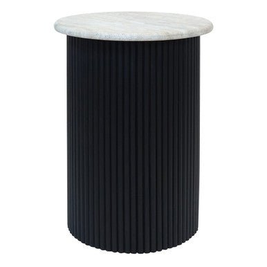 Walton Travertine Top Side Table with Black Acacia Wood Base - Bargainia.com - 5063227018574