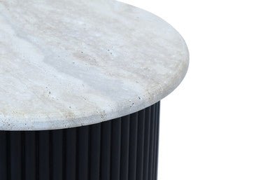Walton Travertine Top Side Table with Black Acacia Wood Base - Bargainia.com - 5063227018574