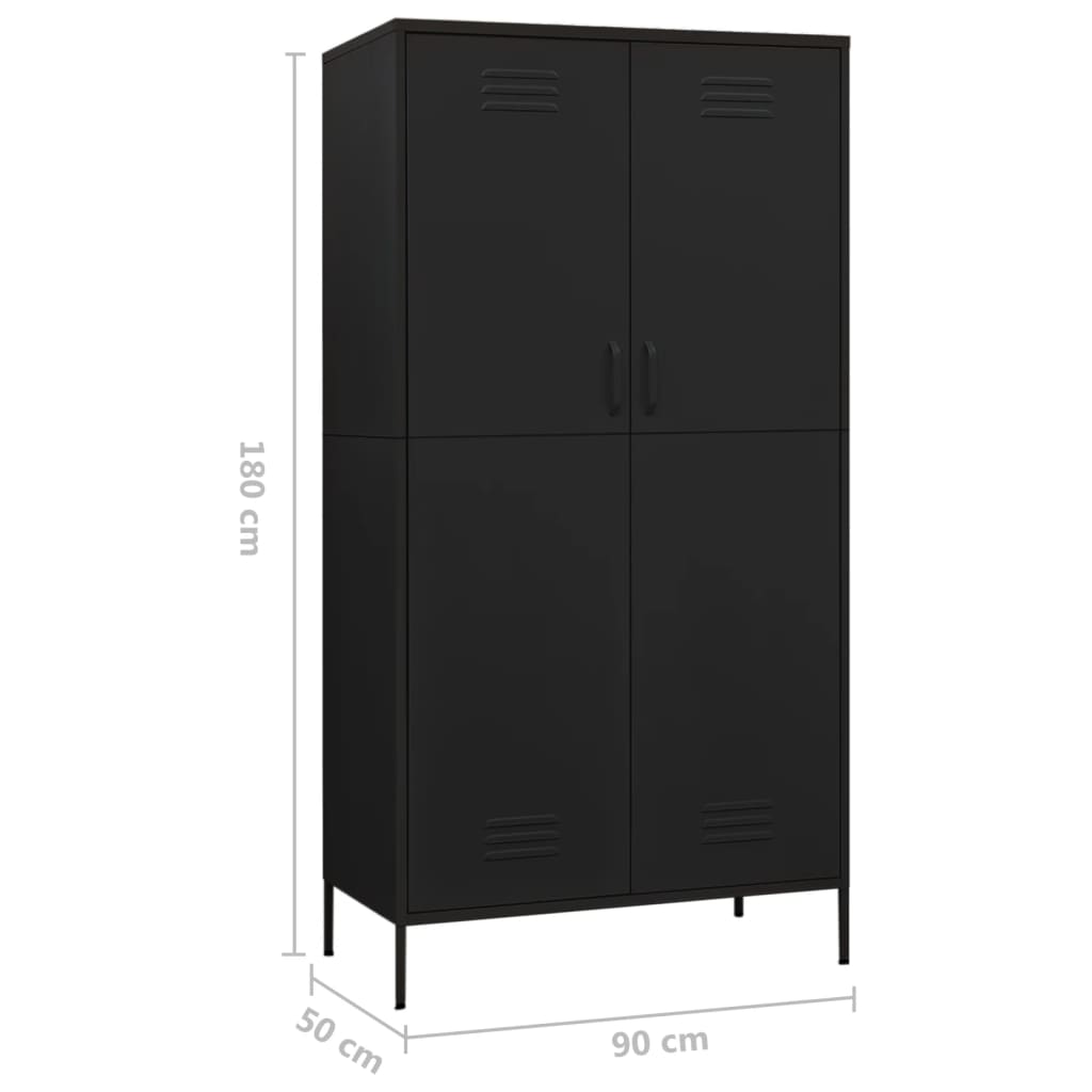 Wardrobe Black 90x50x180 cm Steel - Bargainia.com - 