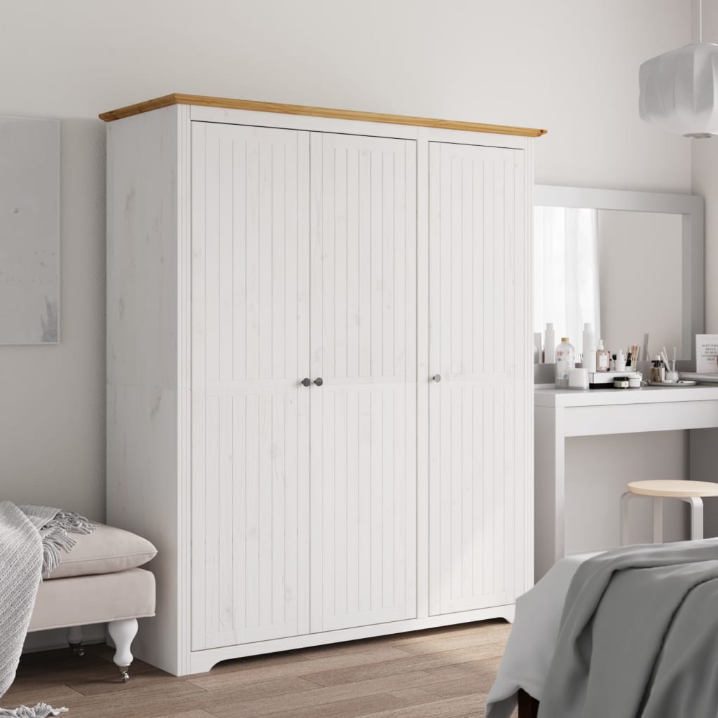 Wardrobe BODO White and Brown 151.5x52x176.5cm Solid Wood Pine - Bargainia.com - 