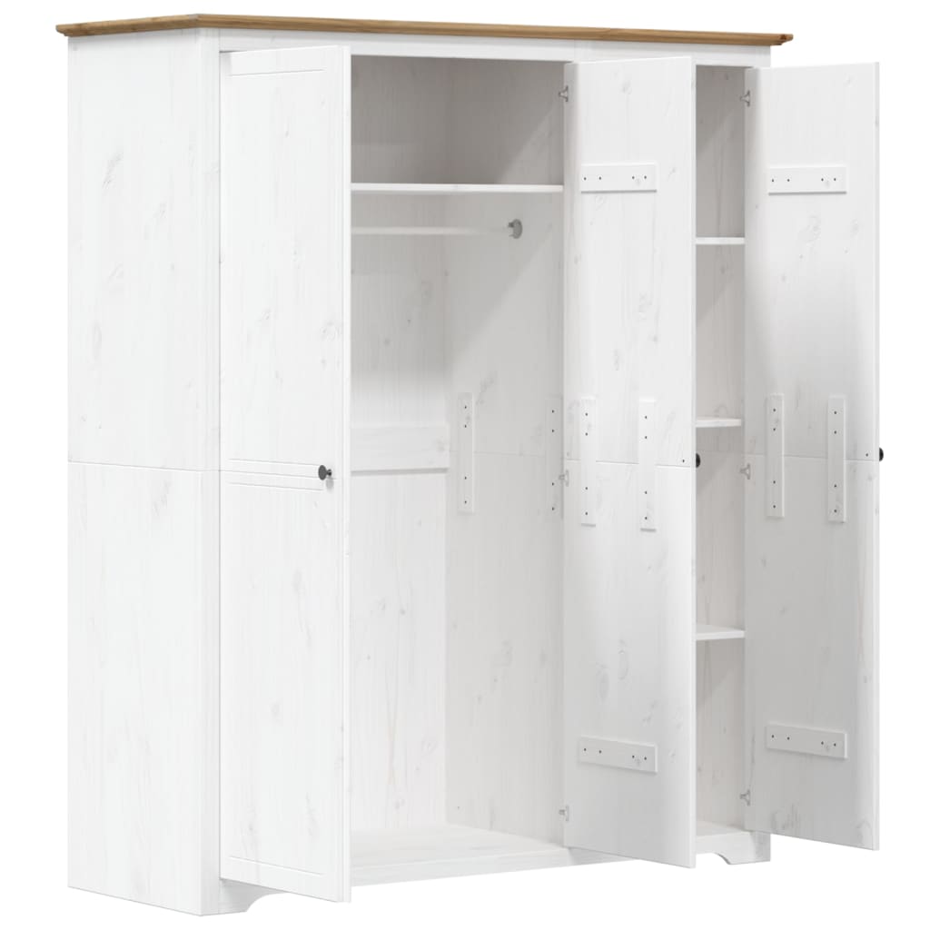 Wardrobe BODO White and Brown 151.5x52x176.5cm Solid Wood Pine - Bargainia.com - 