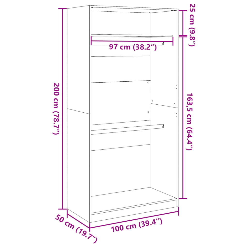 Wardrobe Concrete Grey 100x50x200 cm Engineered Wood - Bargainia.com - 