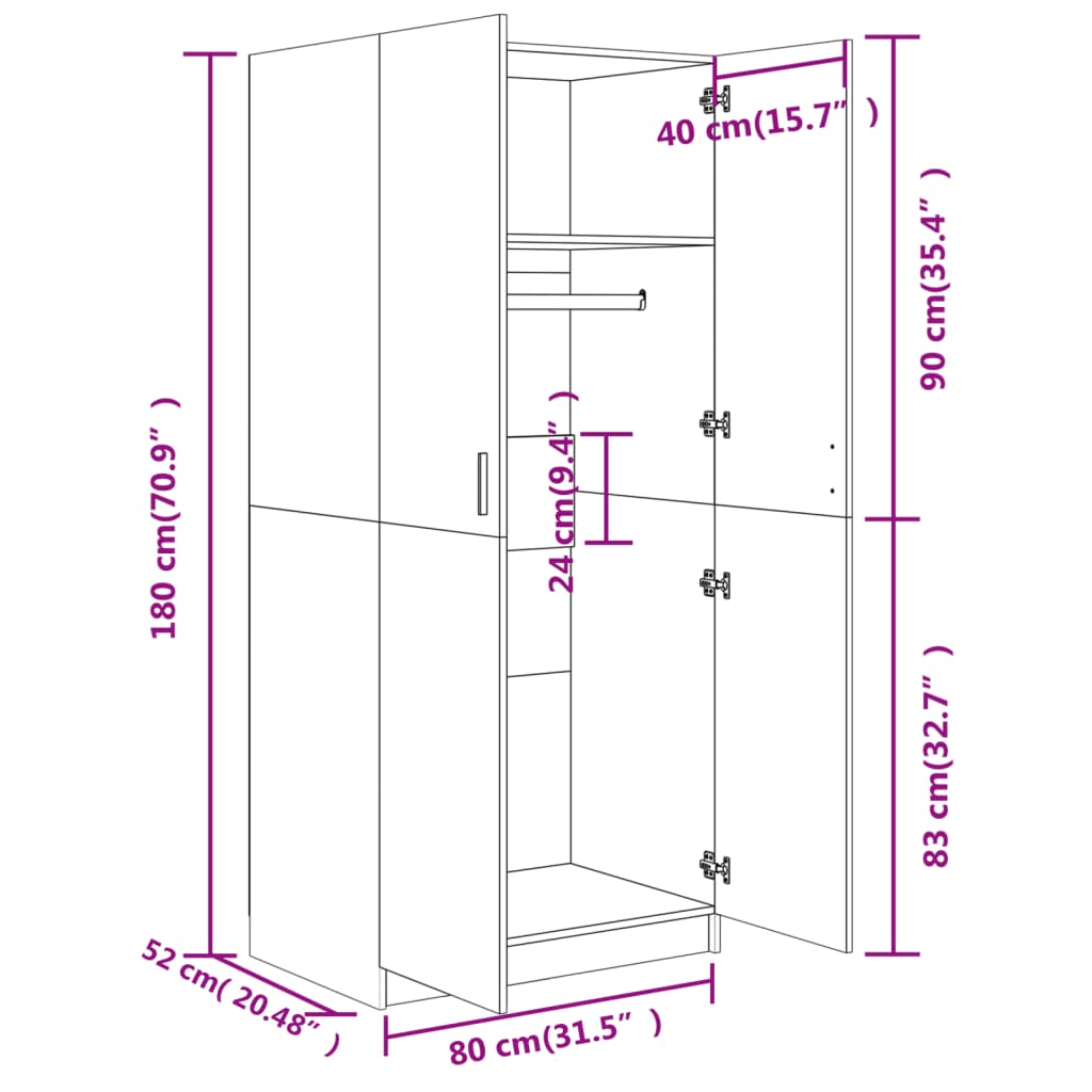 Wardrobe Concrete Grey 80x52x180 cm Engineered Wood - Bargainia.com - 