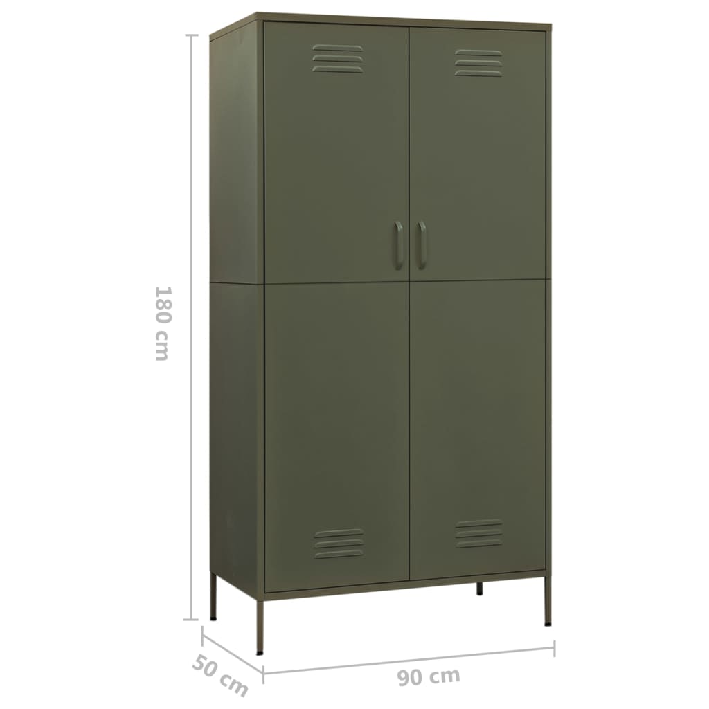 Wardrobe Olive Green 90x50x180 cm Steel - Bargainia.com - 