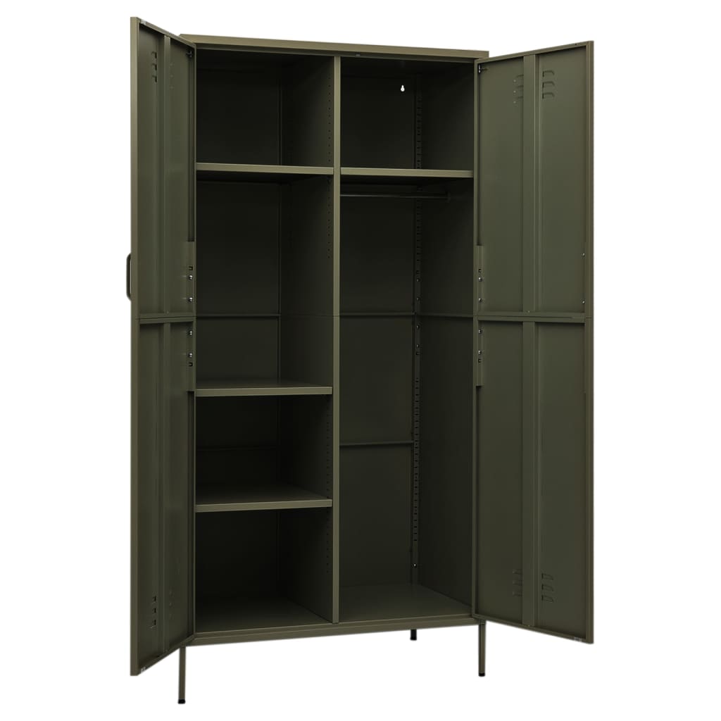 Wardrobe Olive Green 90x50x180 cm Steel - Bargainia.com - 