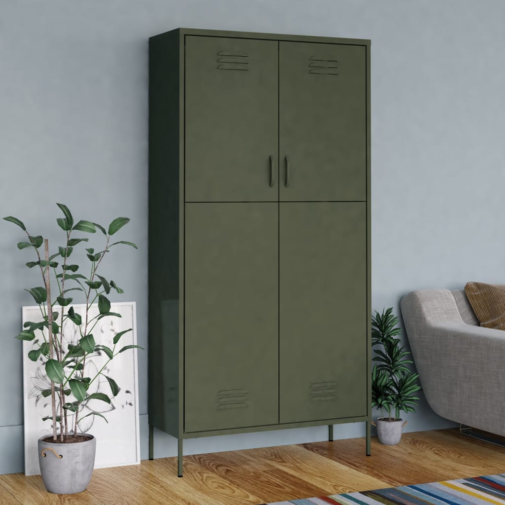 Wardrobe Olive Green 90x50x180 cm Steel - Bargainia.com - 
