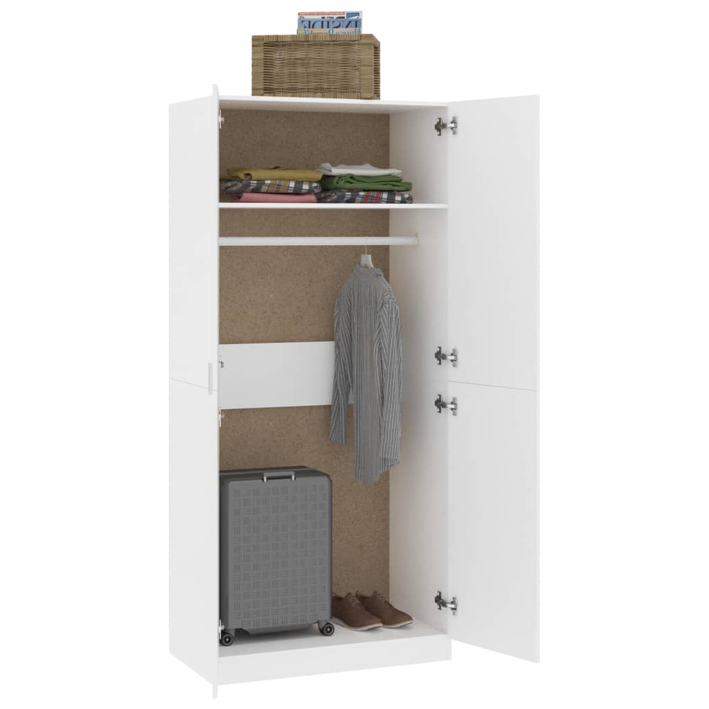 White Wardrobe Tall with Hanging Rail & Storage 200cm - Bargainia.com - 