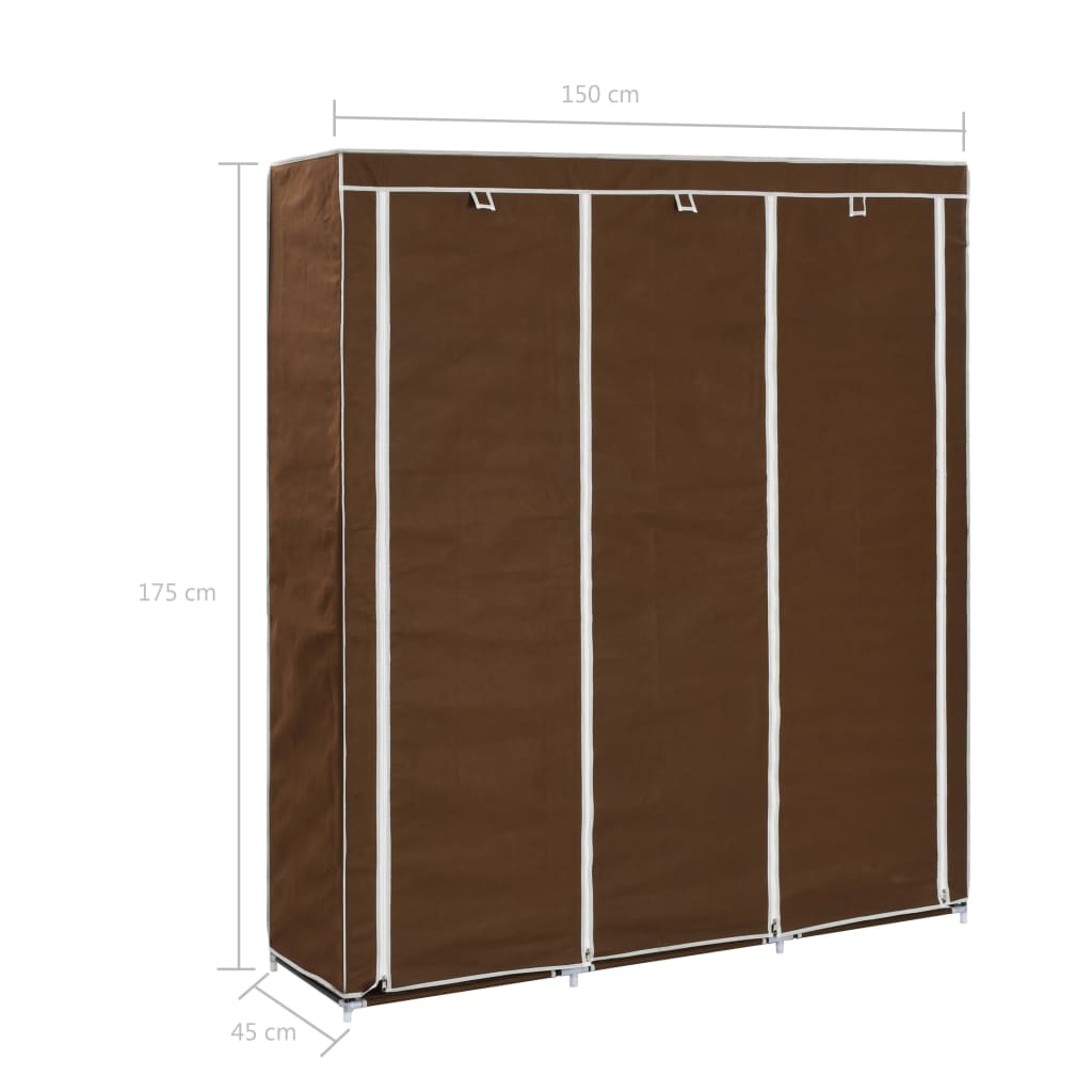 Wardrobe with Compartments and Rods Brown 150x45x175 cm Fabric - Bargainia.com - 