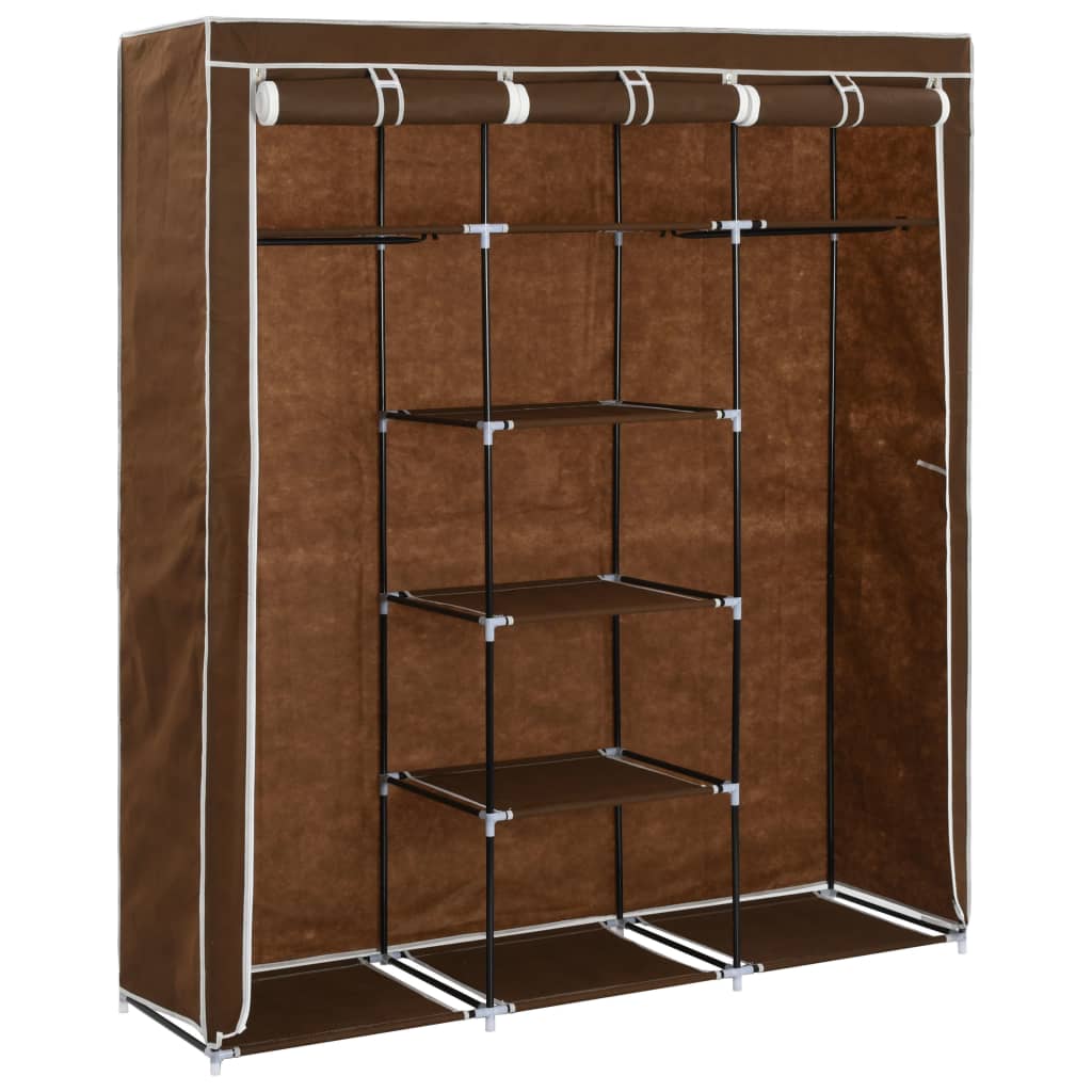 Wardrobe with Compartments and Rods Brown 150x45x175 cm Fabric - Bargainia.com - 